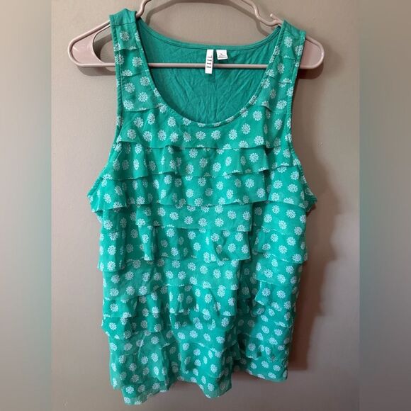 Elle Teal Green Floral Ruffle Printed Tank Top Size XL - Picture 1 of 8